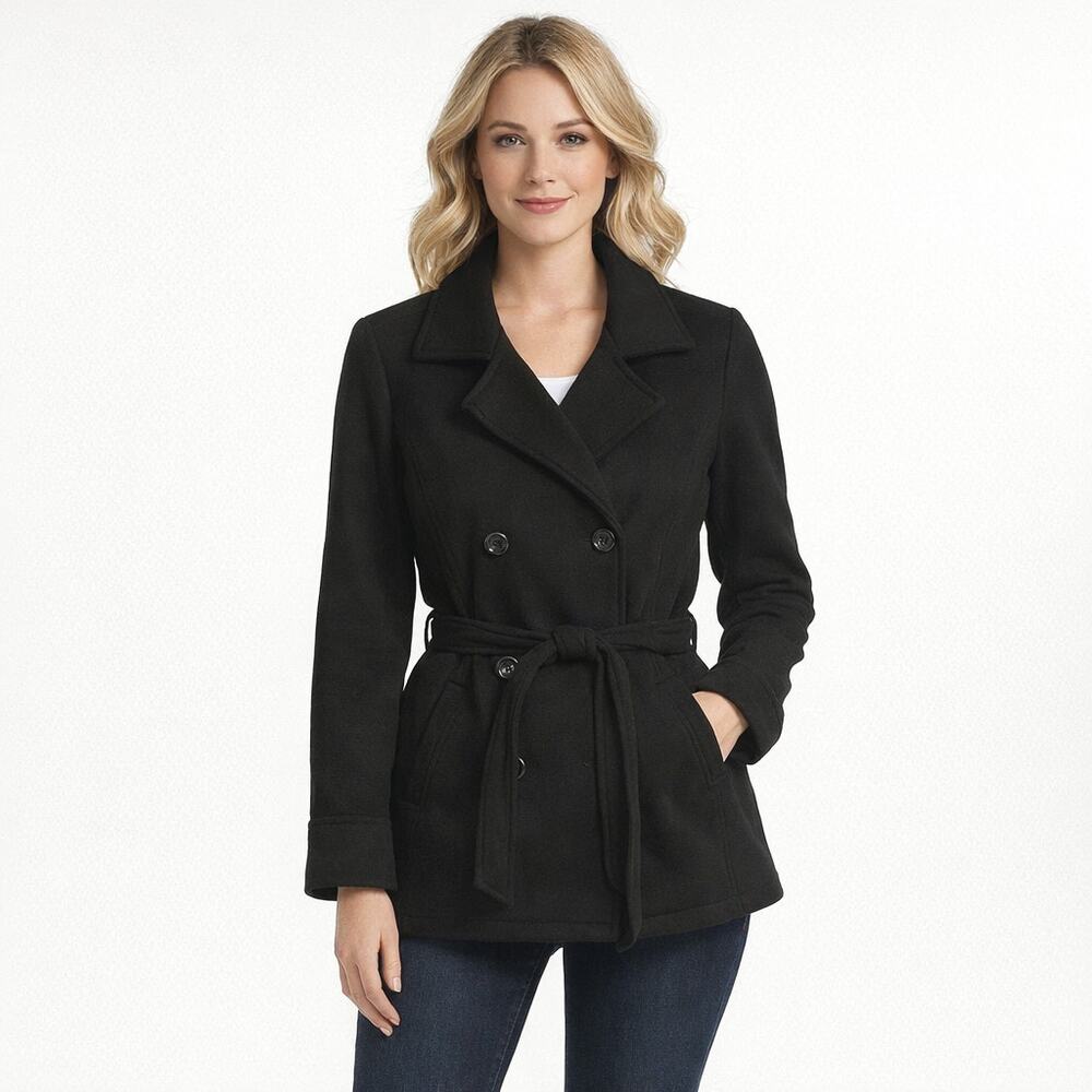 Maralyn & Me Pea Coat Jacket. XL- Black with Quilted lining. Cotton Blend
